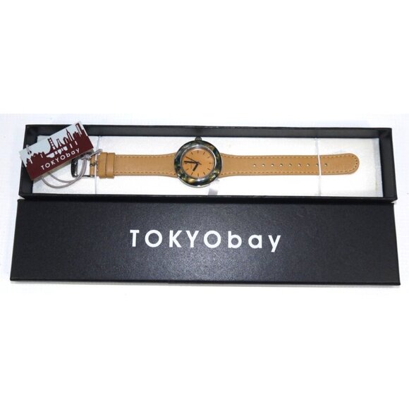 TOKYOBAY round analog quartz watch with green & brown tortoise shell pattern NEW - Picture 1 of 4